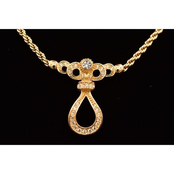Christian Dior Vintage Crystal Bow Collar Necklace Gold Rhinestone Signed BinBE - Picture 1 of 12